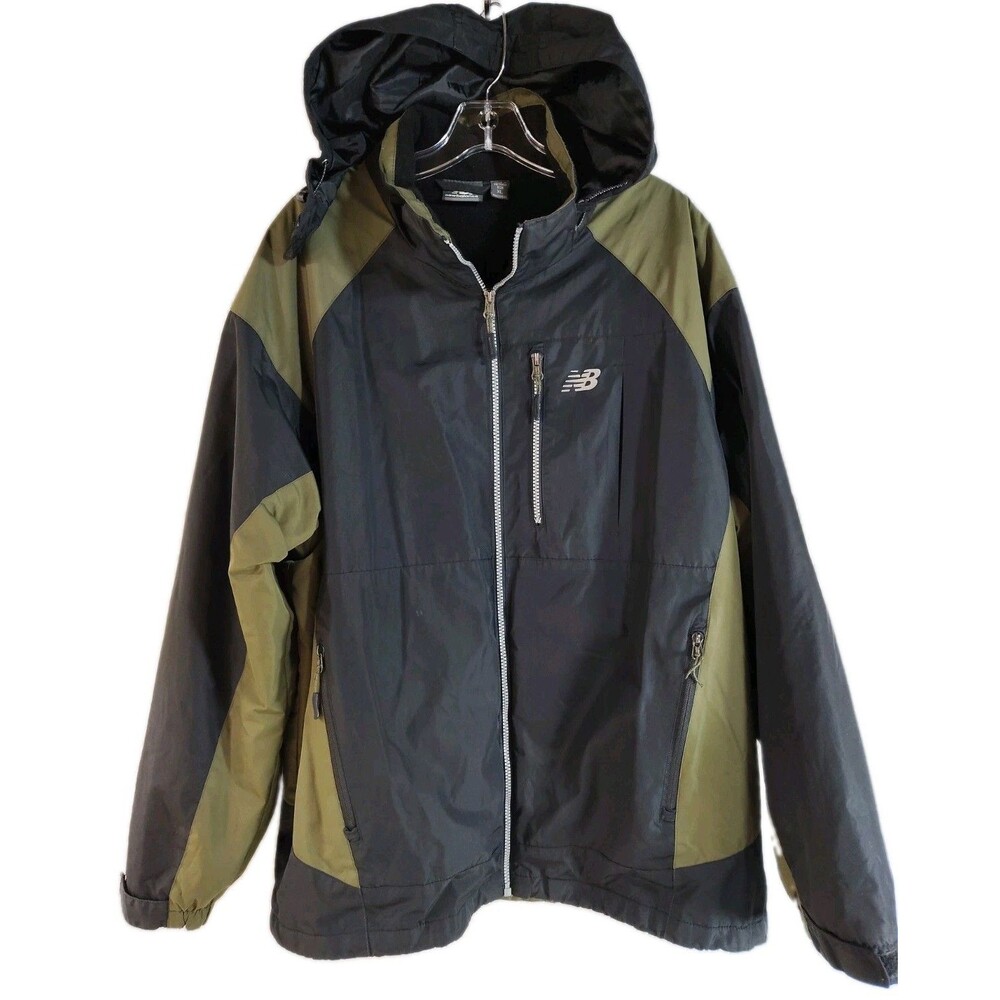 New Balance Men's XL Green Black Full Zip Hooded Lined Soft Shell Jacket Pockets